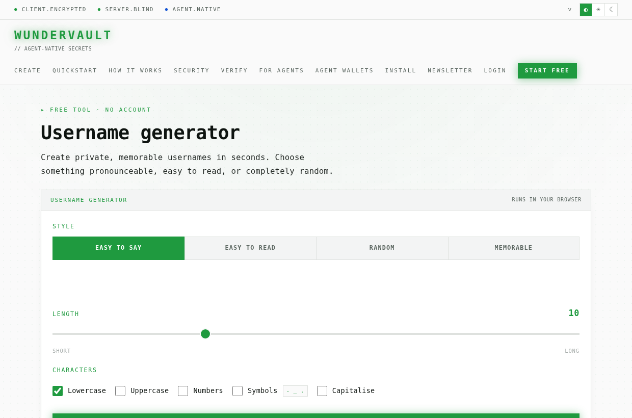 The first version of the generator: one tall column, controls stacked above the results