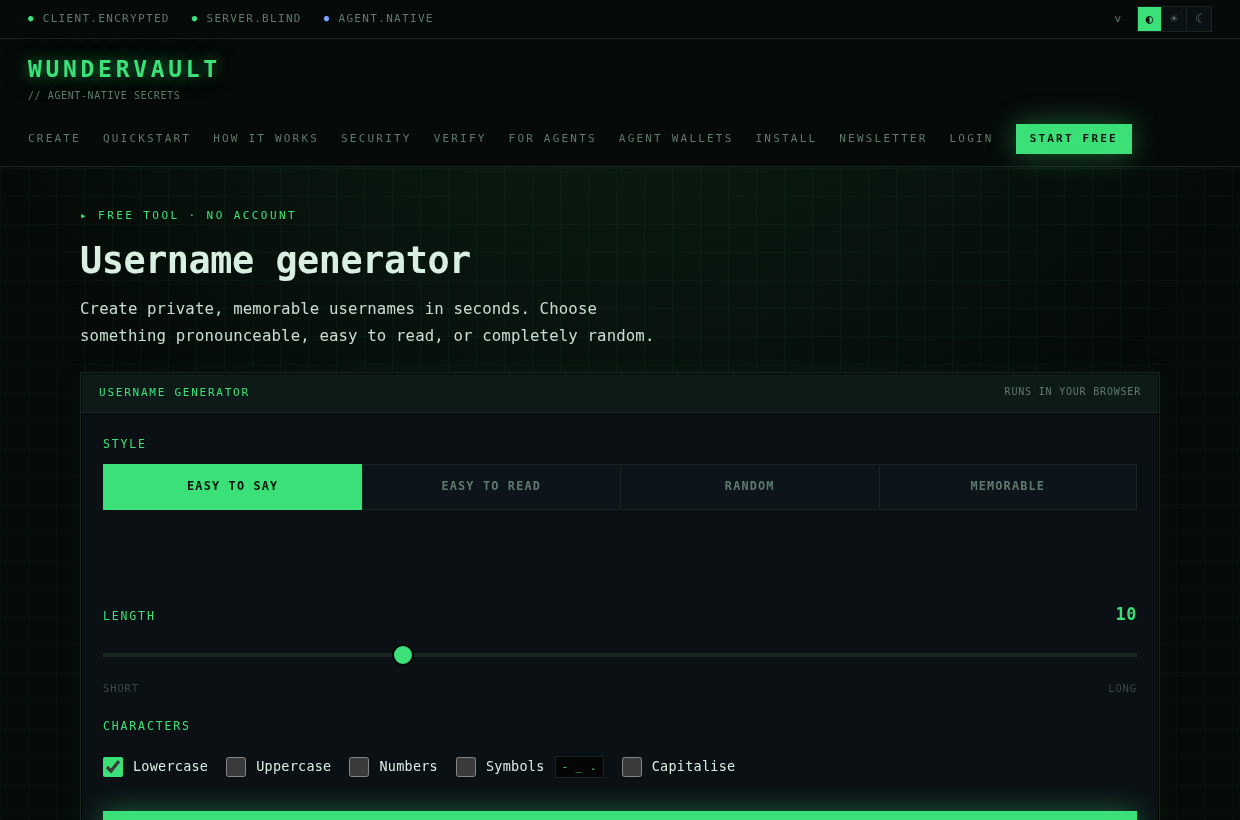 The first version of the generator: one tall column, controls stacked above the results