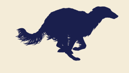 An animated silhouette of a silken windhound galloping in a smooth loop
